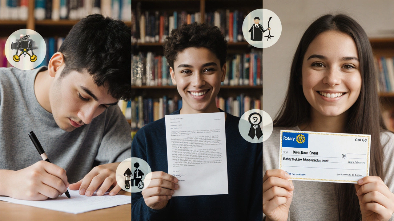 Diverse teens in the UK receiving small local scholarships from community organizations.