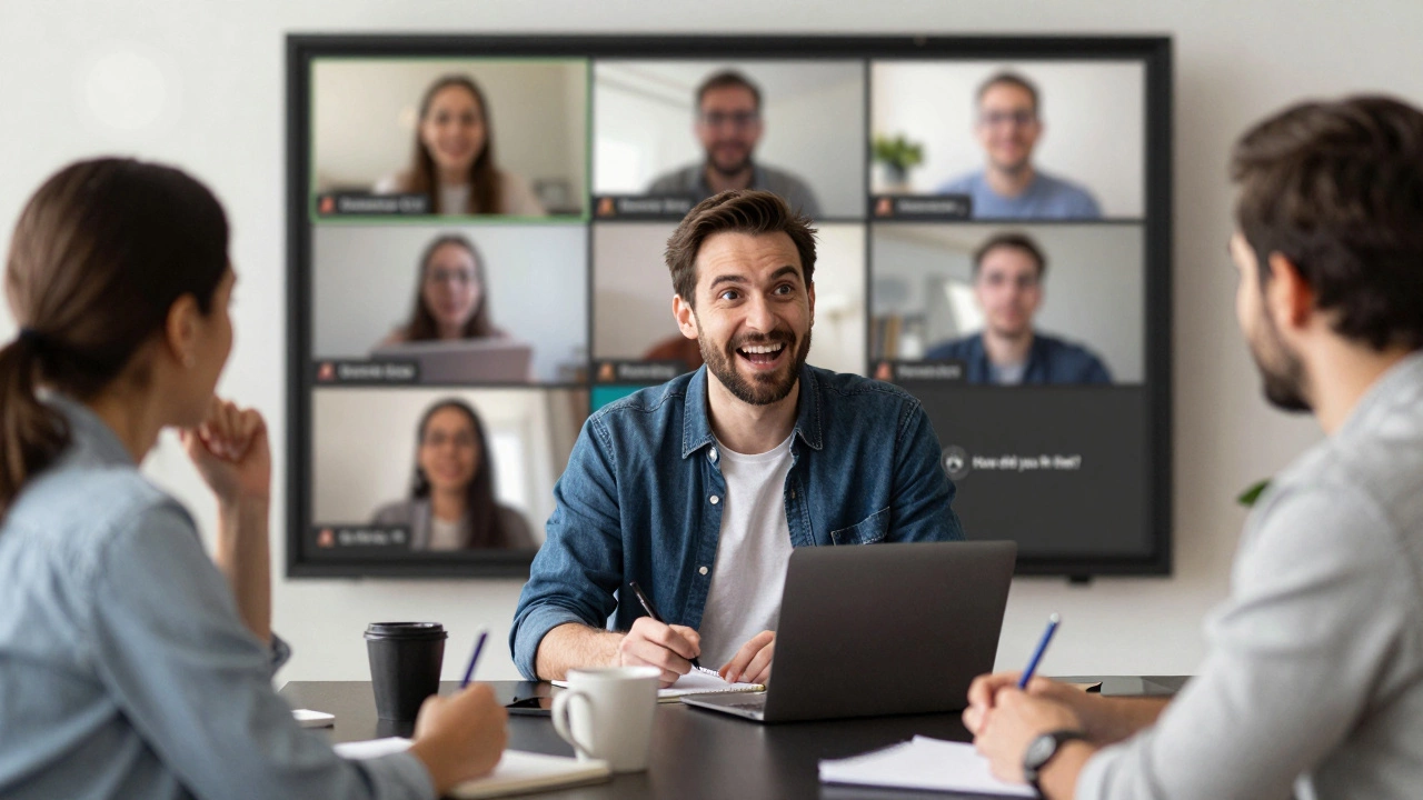 Three adults in a virtual group discussion, sharing insights and supporting each other's learning.