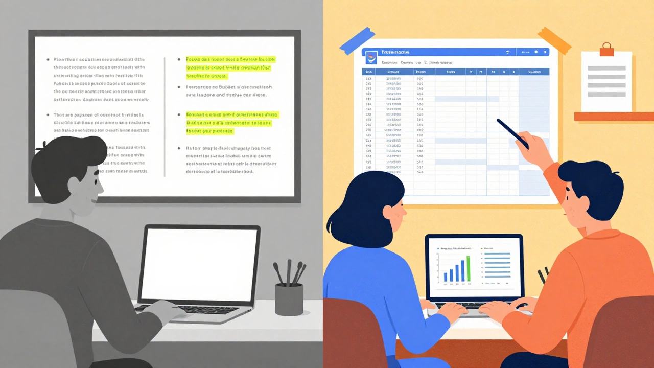 Split image: passive learner vs. active user applying new skill.