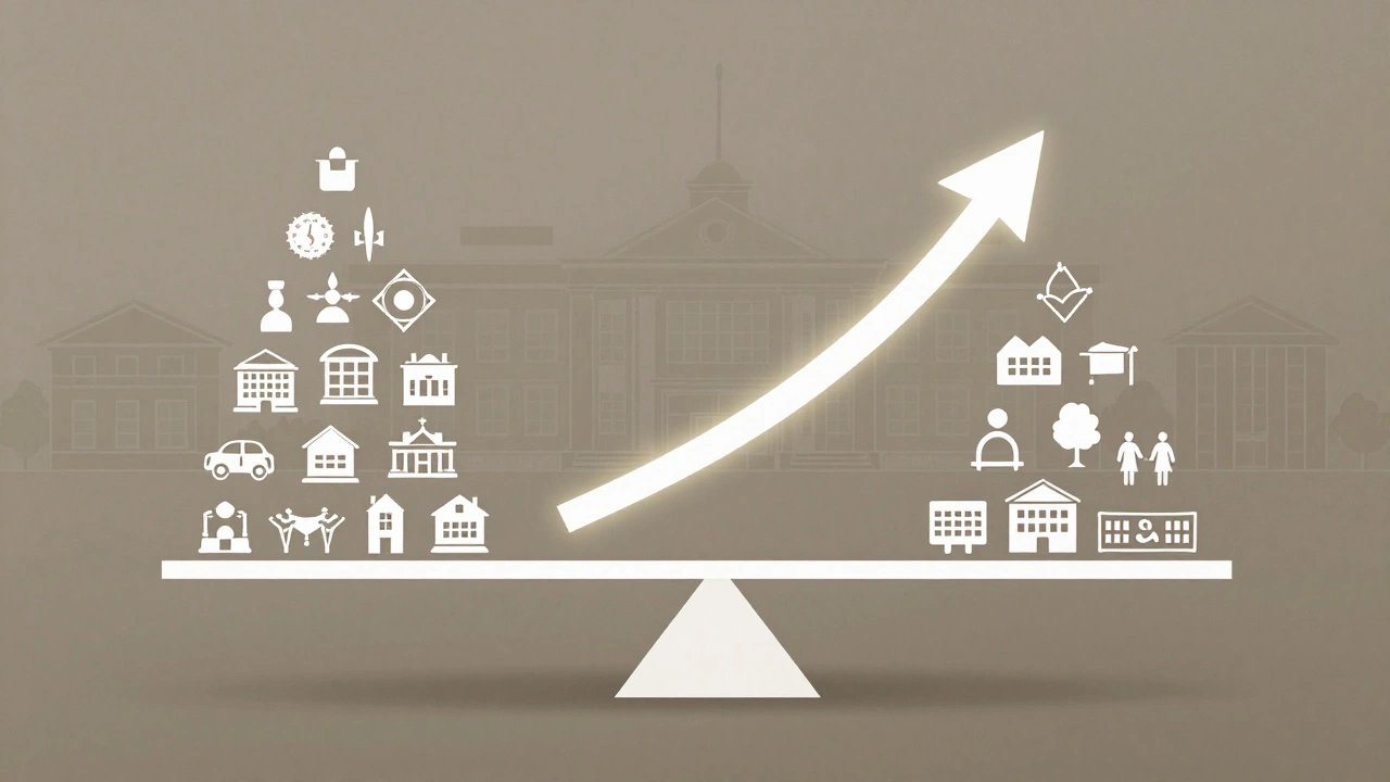 Conceptual balance of public, charter, and private schools in Chesapeake with growth arrow indicating expansion.
