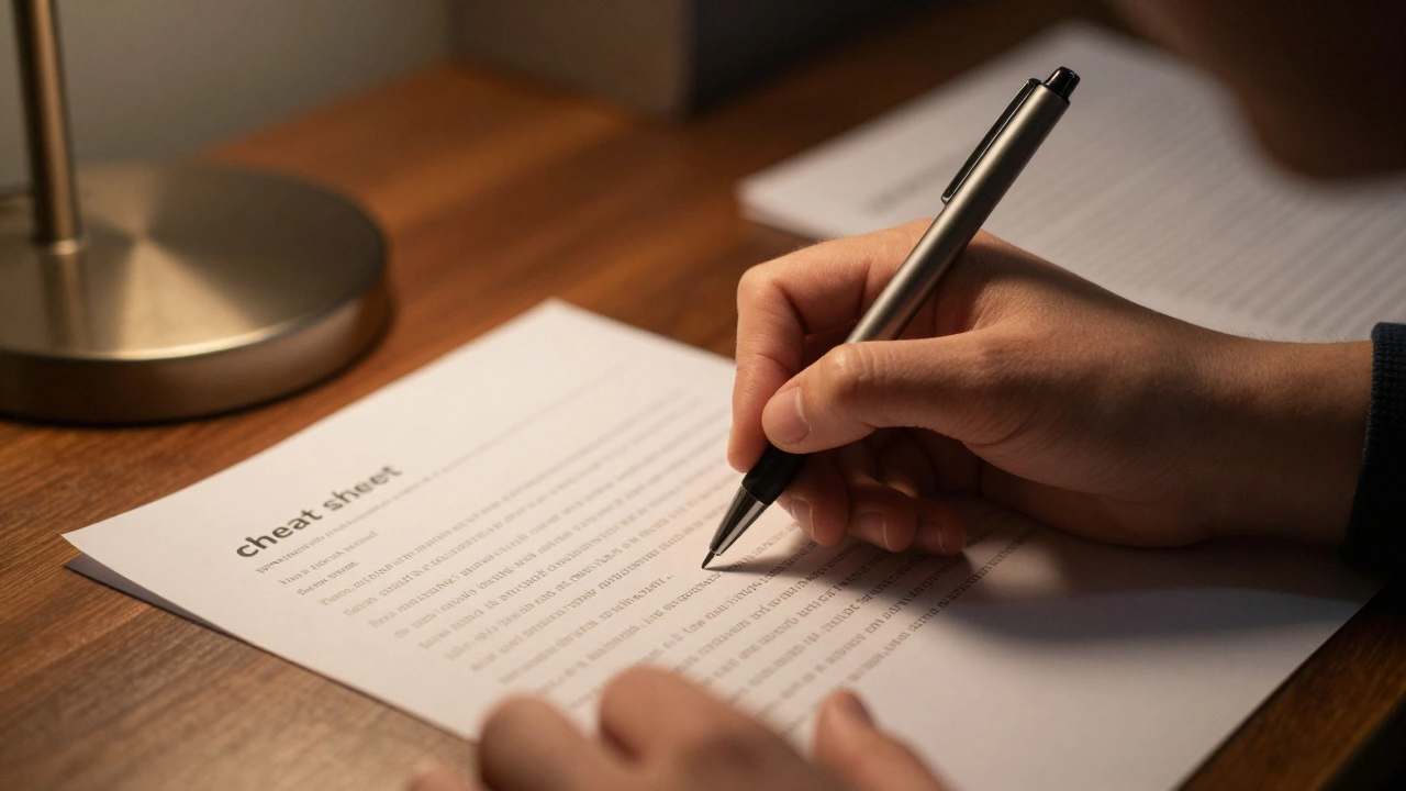 A close-up of a student writing a personal scholarship essay by lamp light.