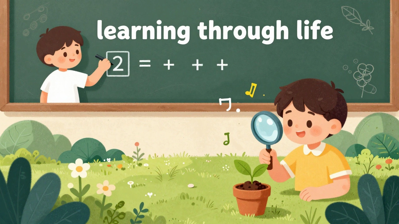 A young child learning biology and math through gardening and nature exploration.