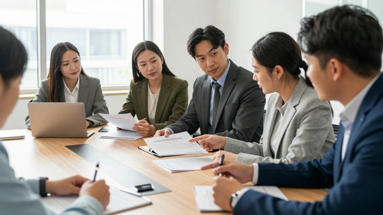 Committee members reviewing paper applications