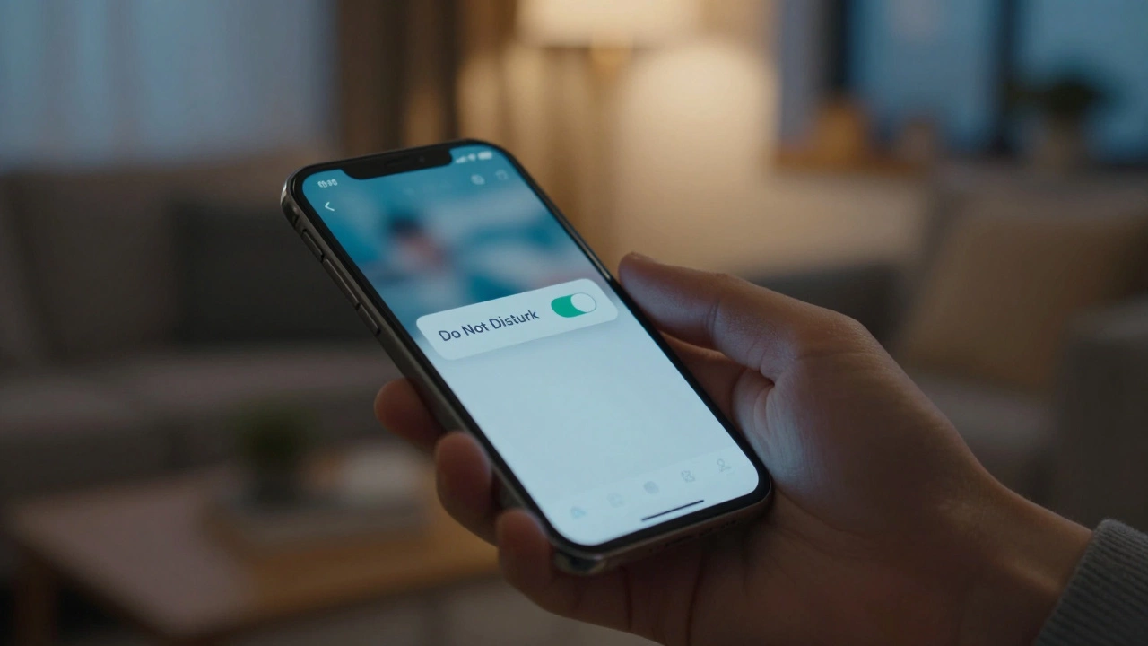 Hand switching on do-not-disturb mode on phone to set work boundaries.