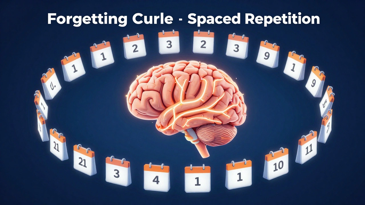 Brain with neural pathways and calendar dates spiraling