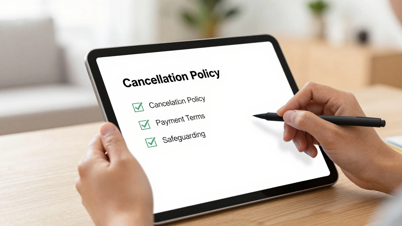 Hands signing a digital tutoring contract on a tablet device
