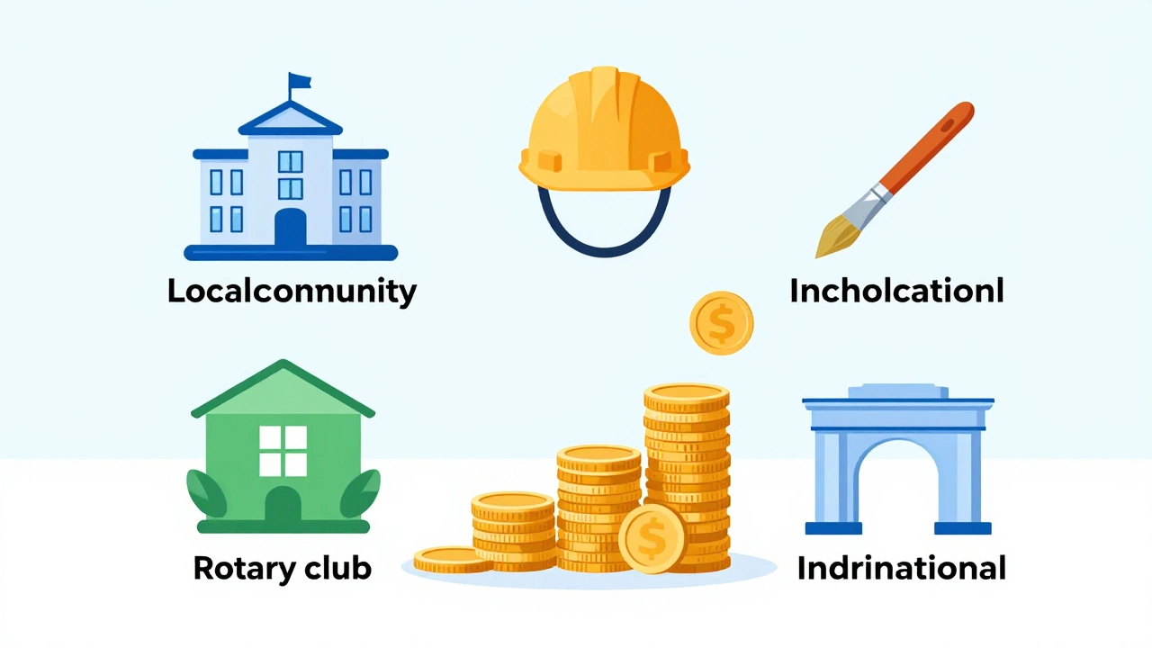 Icons showing local, work, hobby, and college scholarship types