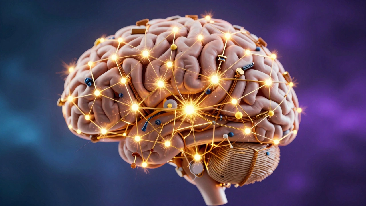 Metaphorical brain connecting new info to past experiences via neural paths