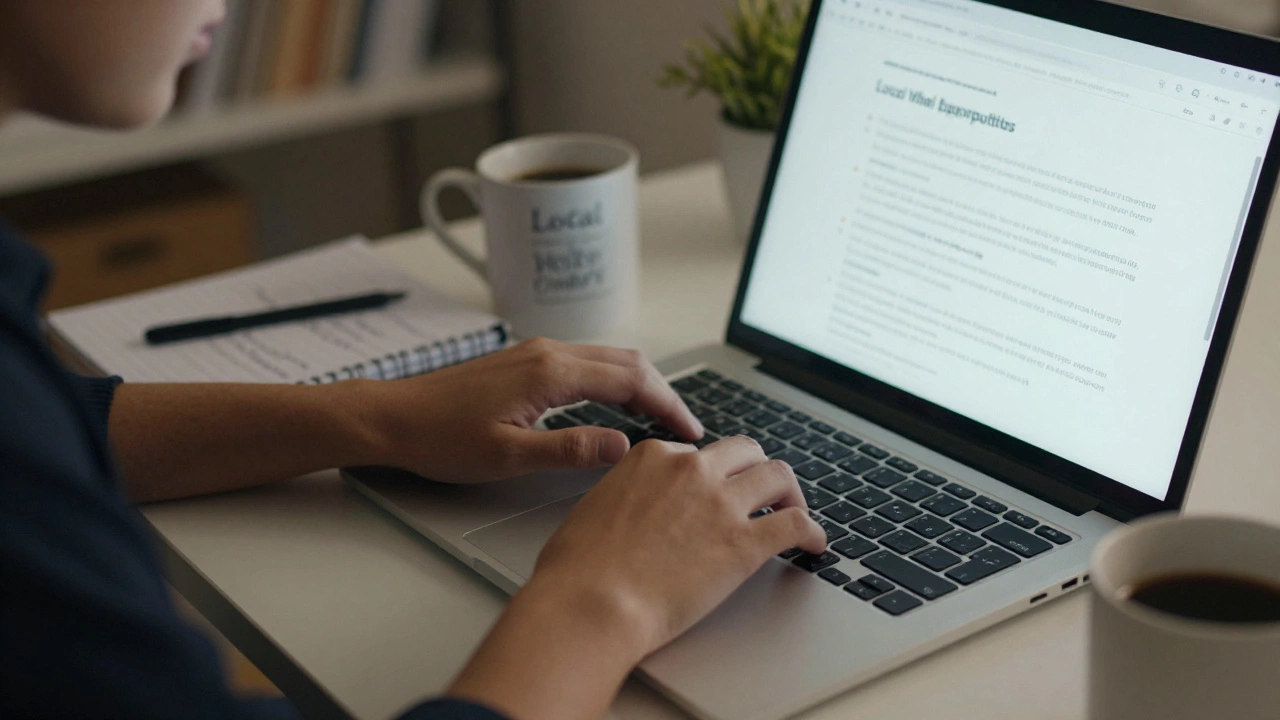 Student researching niche scholarships on a laptop at home