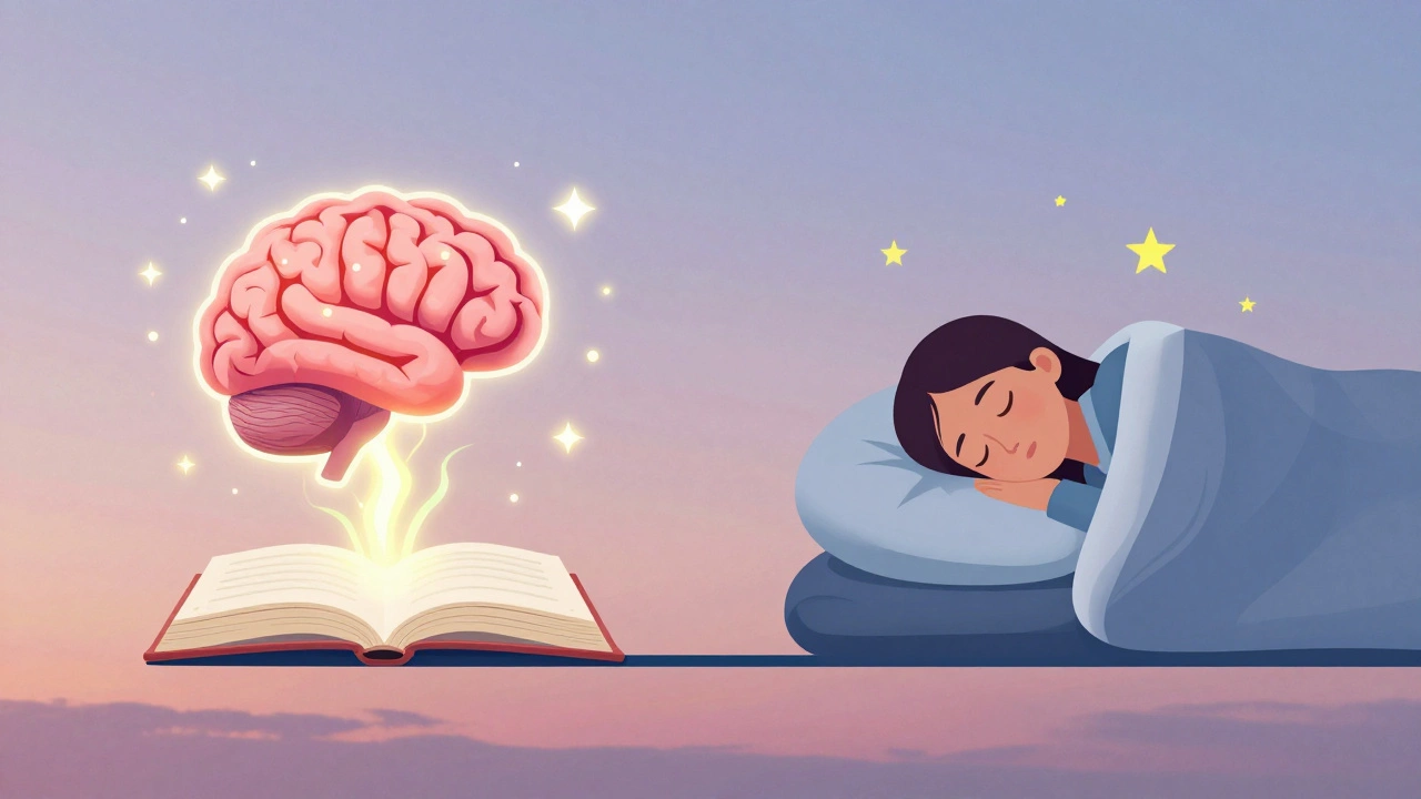 Illustration showing the link between active studying and restful sleep