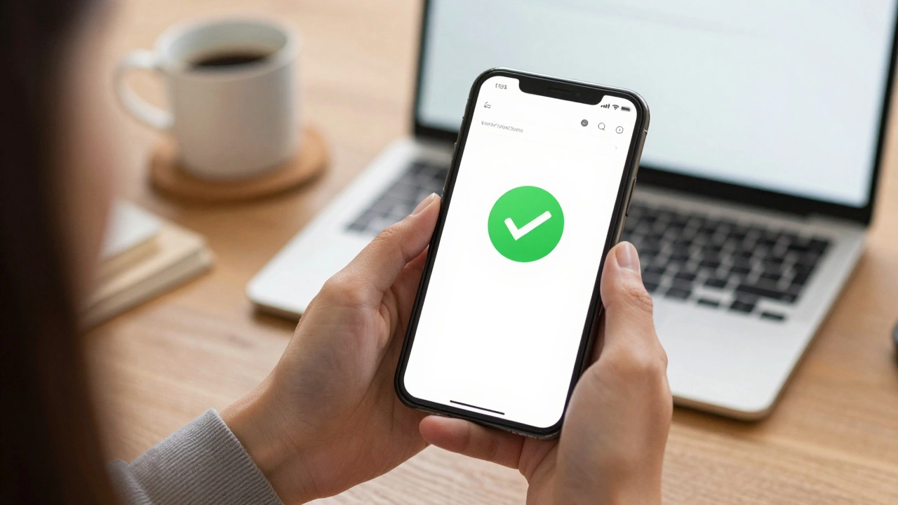 Student verifying online degree accreditation on a smartphone in a home study
