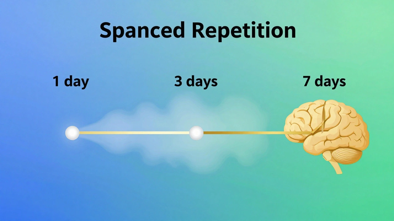 Timeline showing spaced repetition strengthening memory