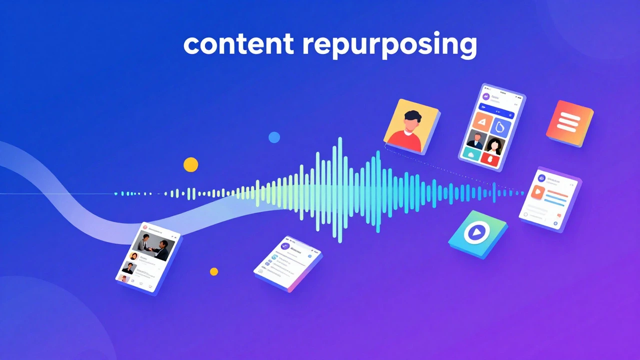 Abstract illustration of audio waveforms turning into social media graphics
