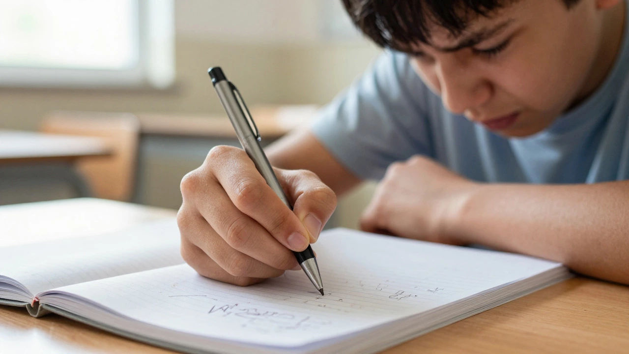 Student struggling with dysgraphia while writing