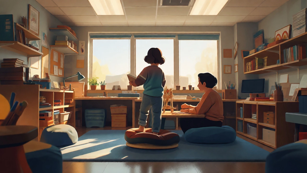 Child learning flexibly in a calm, sunlit home environment