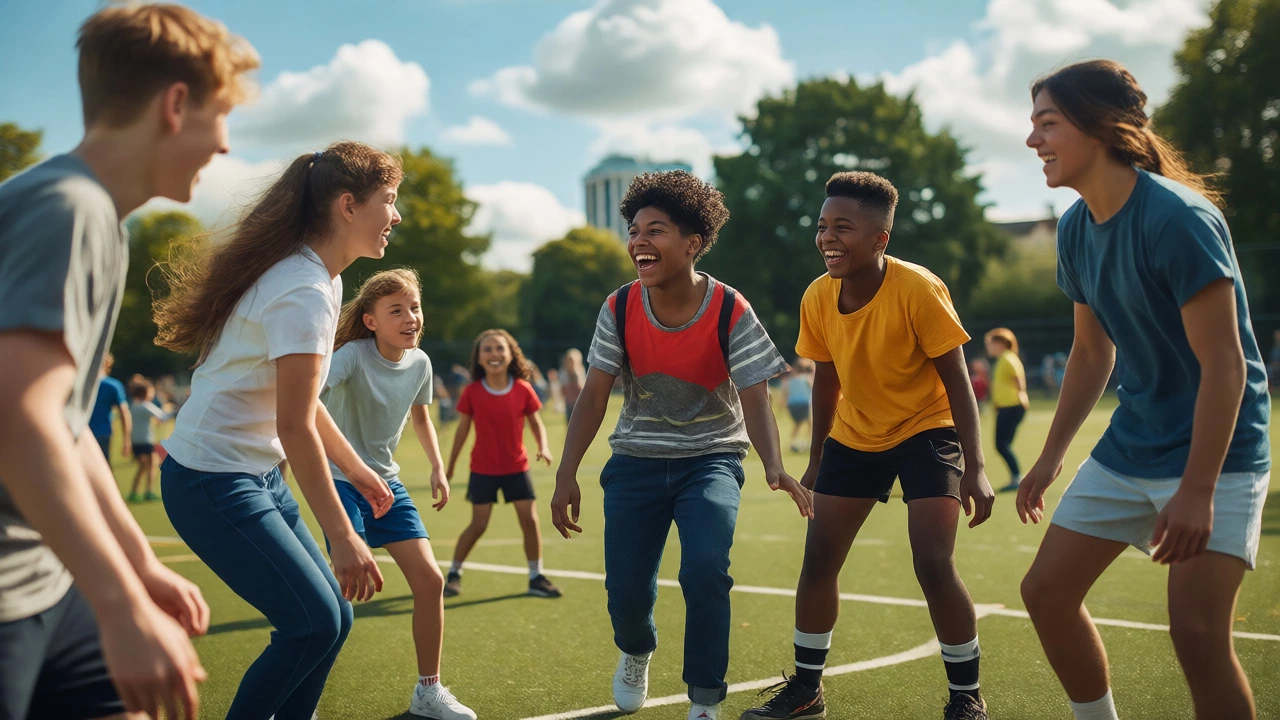 Homeschooled teens socializing actively in a community park