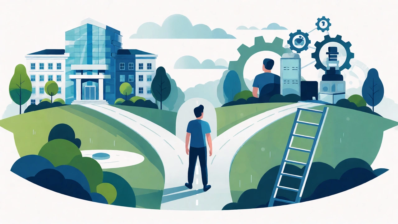 Illustration of educational pathways including university and apprenticeships
