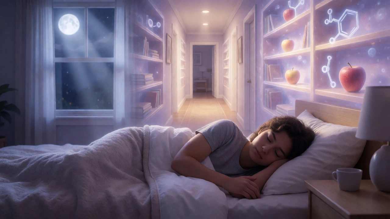Student sleeping with memory palace concept overlay above head
