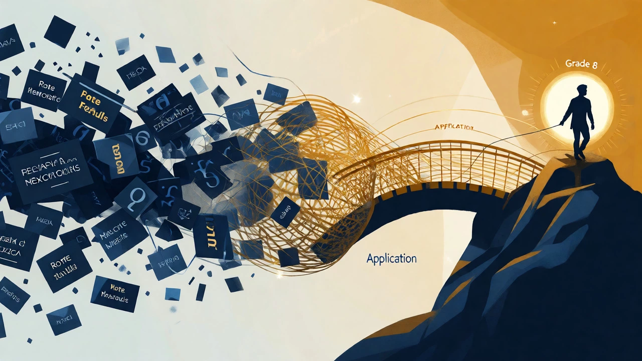 Conceptual art showing transition from memorization to application