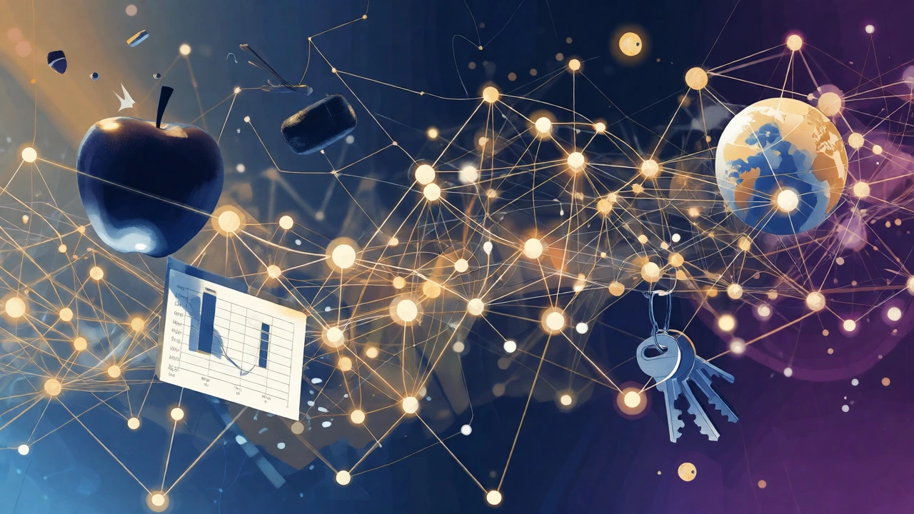 Glowing neural network connecting everyday objects to represent adult learning schemas